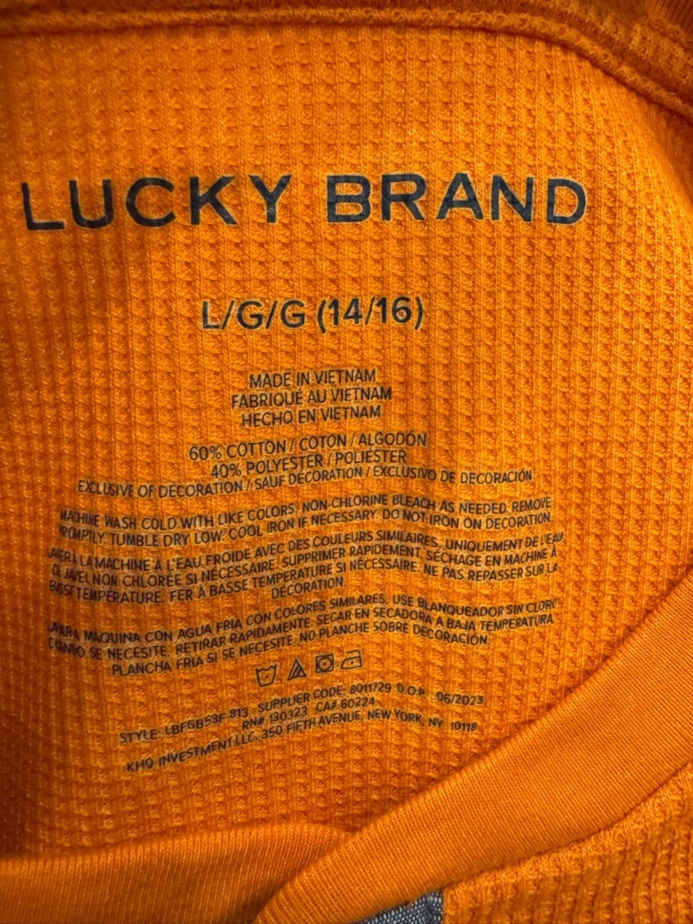Lucky Brand Shirt Youth Boys Large 14-16 Orange Waffle Knit Henley Pullover - Picture 5 of 8
